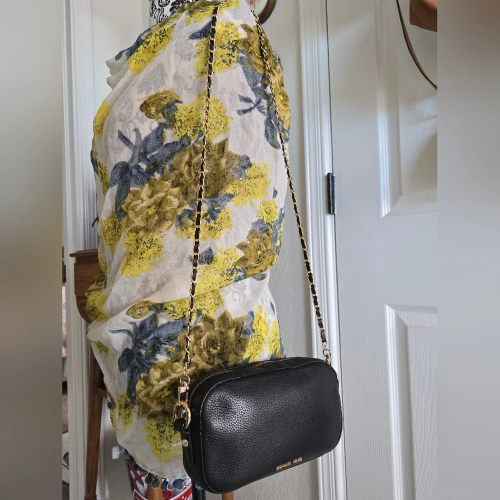 Michael Kors Black Pebbled Leather Camera Style Crossbody Bag
